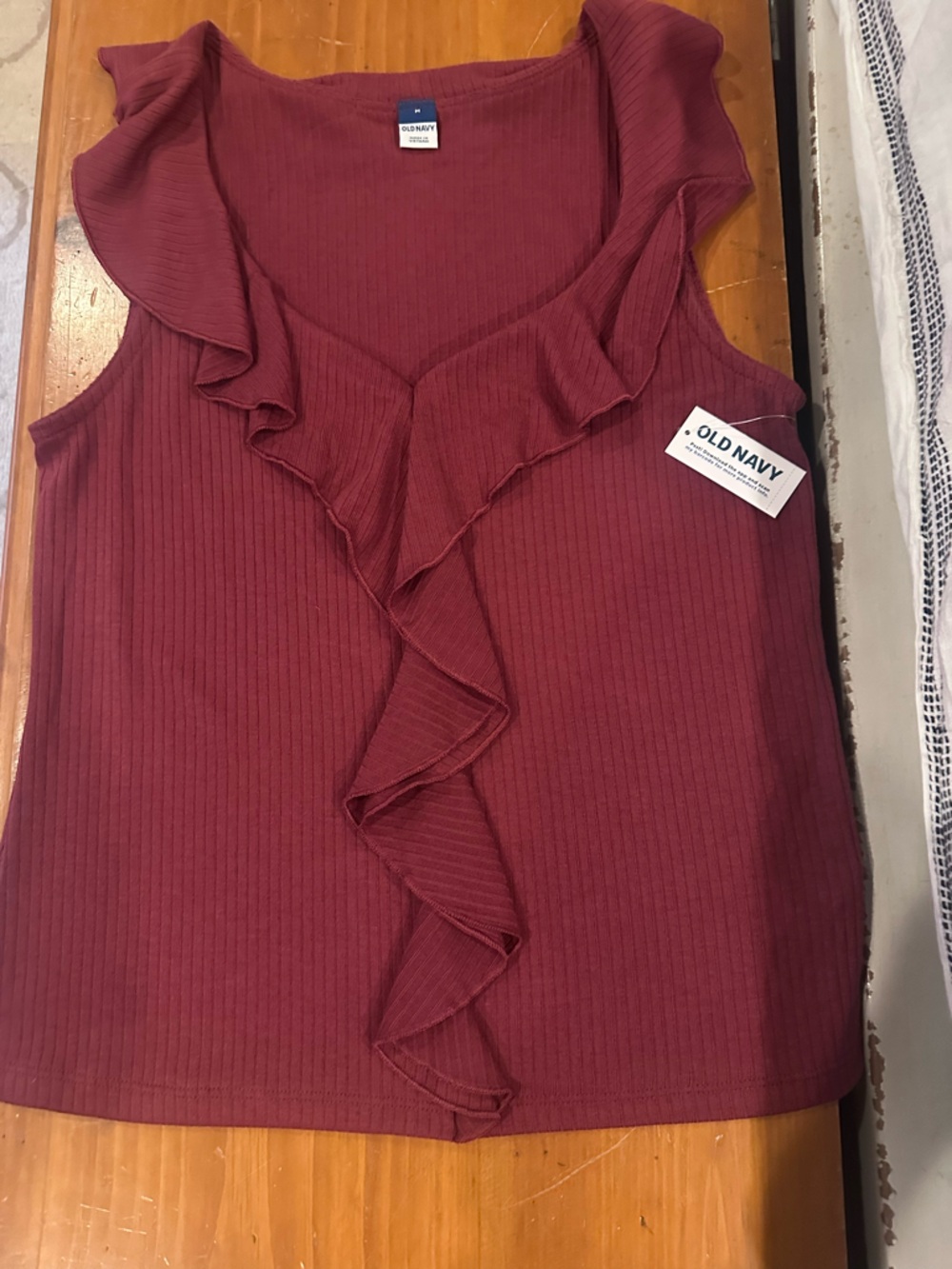 Old Navy Burgundy Ribbed Ruffle Shell